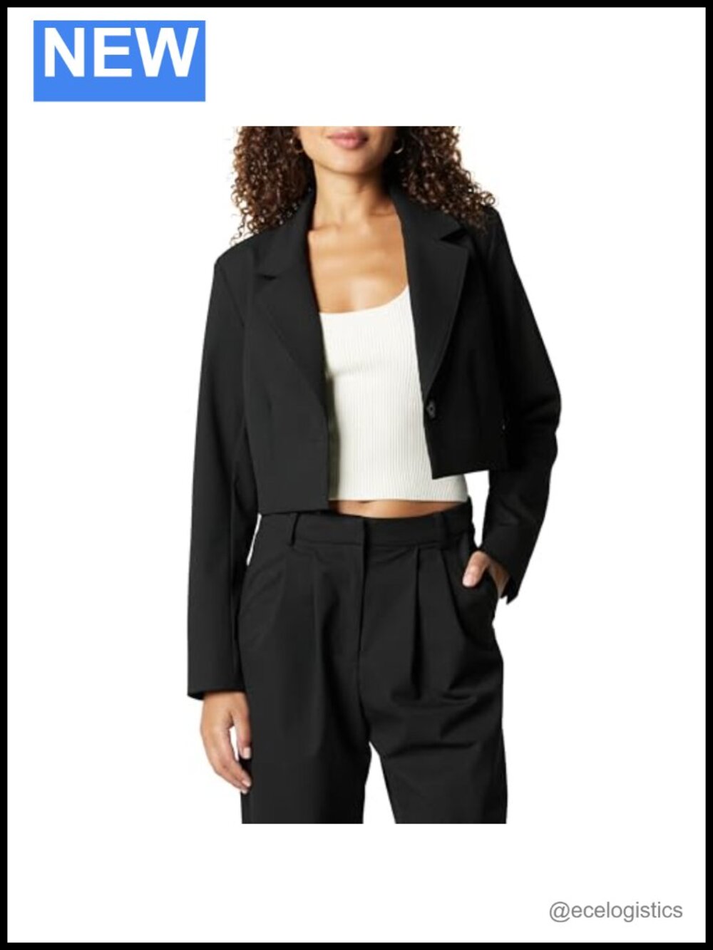 Cropped Blazer for Women, Buttoned Long Sleeve Notch Collar, Stretch Suiting,